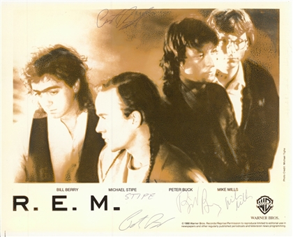 1988 R.E.M.  Multi Signed 8x10" Photo with 5 Signatures Including Bill Berry, Michael Stipe, (2) Peter Buck, and Mike Mills (JSA)